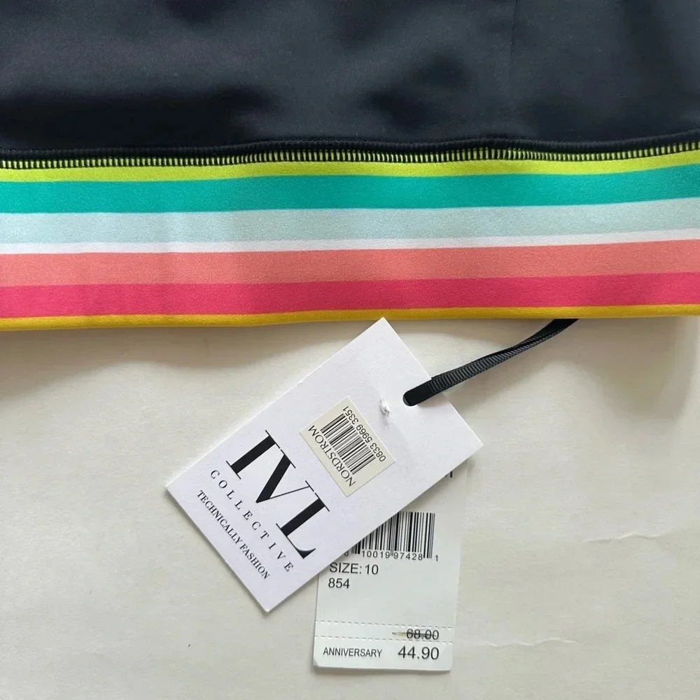 New IVL Collective Rainbow Stripe Sports Bra Size 10 L Black Maize Crossback